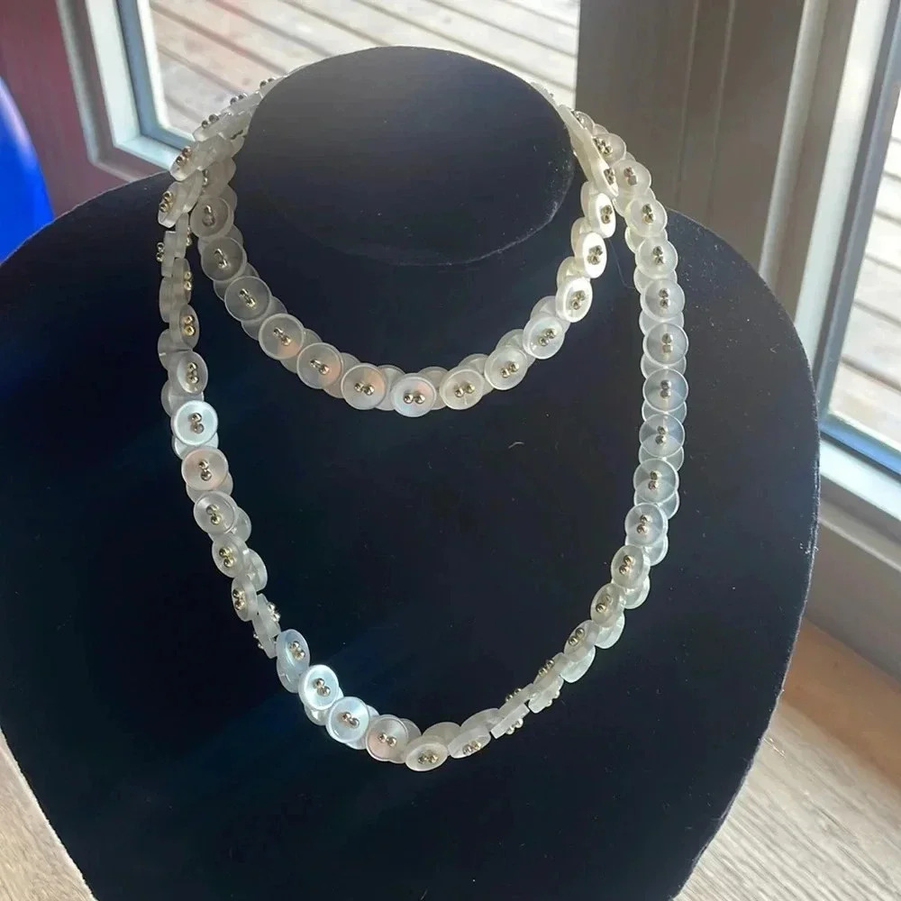 Off‎ White Button Necklace